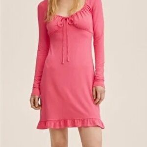 MNG Pink Ruffled Hem Long Sleeve Dress Size L NWT